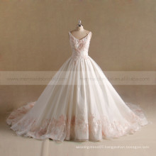 Elegant Rounded V- Neck Embroidery Lace Puff A-line Wedding Dress